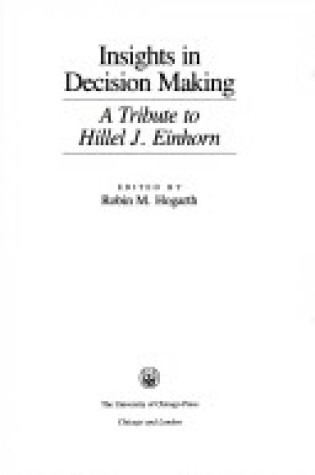 Cover of Insights in Decision Making