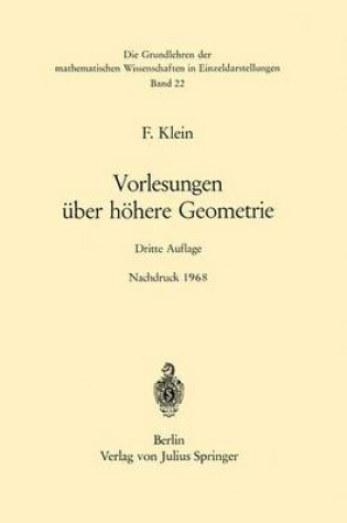 Cover of Vorlesungen Uber Hohere Geometrie