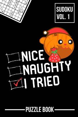 Book cover for Nice Naughty I Tried Merry Christmas Sudoku Orange Tabby Cat Santa Puzzle Book Volume 1