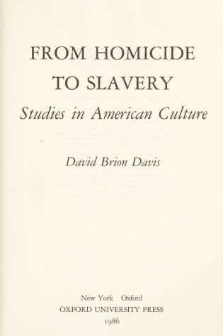 Cover of From Homicide to Slavery
