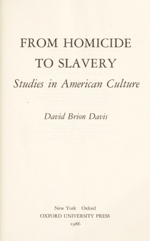 Book cover for From Homicide to Slavery