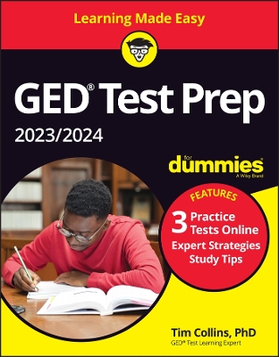 Book cover for GED Test Prep 2023/2024 For Dummies with Online Pr actice