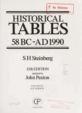 Book cover for Historical Tables 58bc-Ad90, Twelfth Edition