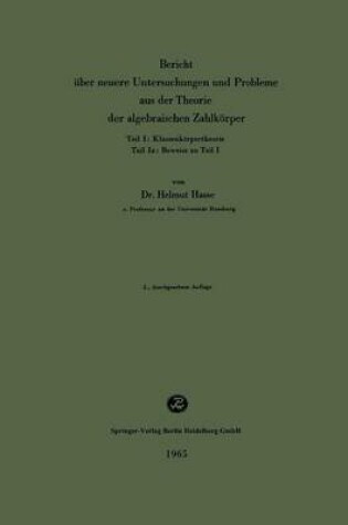 Cover of Bericht UEber Neuere Untersuchungen Und Probleme Aus Der Theorie Der Algebraischen Zahlkoerper