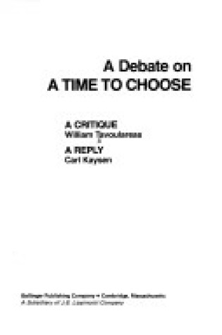 Cover of Debate on a Time to Choose
