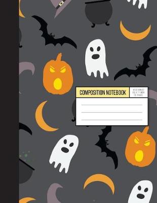 Book cover for Halloween Pumpkin Ghosts And Batman Trick Or Treat Wide Ruled Inside Notebook