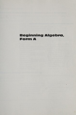 Cover of Beginning Algebra