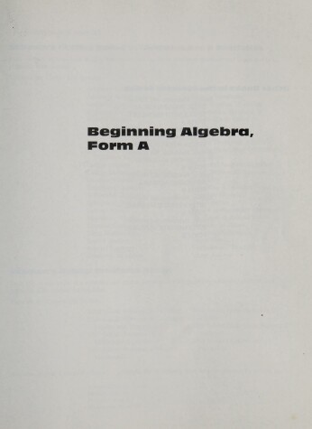 Book cover for Beginning Algebra