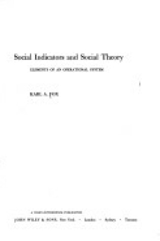 Cover of Social Indicators and Social Theory