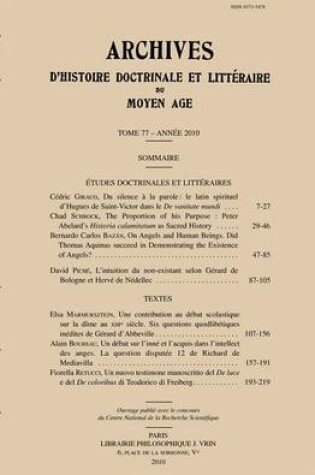 Cover of Archives d'Histoire Litteraire Et Doctrinale Du Moyen-Age LXXVII - 2010