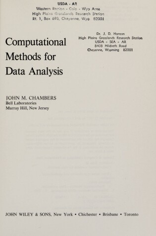 Cover of Computational Methods for Data Analysis