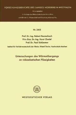 Cover of Untersuchungen des Warmeubergangs an viskoelastischen Flussigkeiten