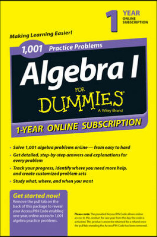 Cover of 1,001 Algebra I Practice Problems for Dummies Access Code Card (1-Year Subscription)