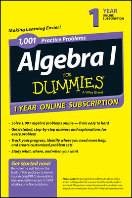 Book cover for 1,001 Algebra I Practice Problems for Dummies Access Code Card (1-Year Subscription)