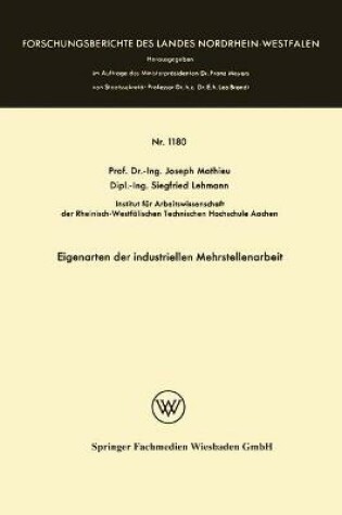 Cover of Eigenarten der industriellen Mehrstellenarbeit