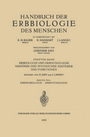 Cover of Erbbiologie und Erbpathologie Nervöser und Psychischer Zustände und Funktionen