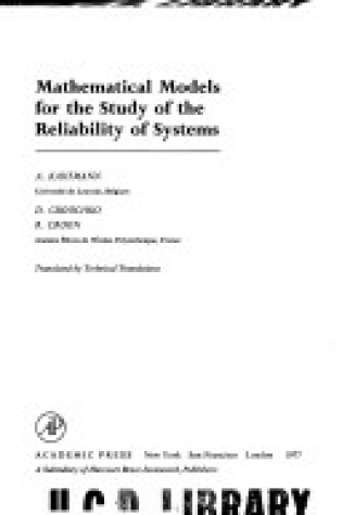 Cover of Mathematical Models for the Study of the Reliability of Systems