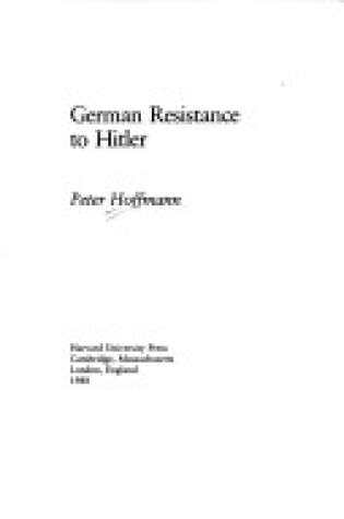 Cover of German Resistance to Hitler