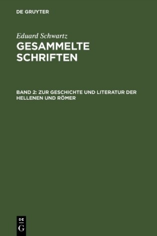 Cover of Zur Geschichte Und Literatur Der Hellenen Und Roemer