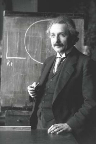 Cover of Albert Einstein Standing in front of Blackboard - Black and White Picture - Blank Lined Notebook