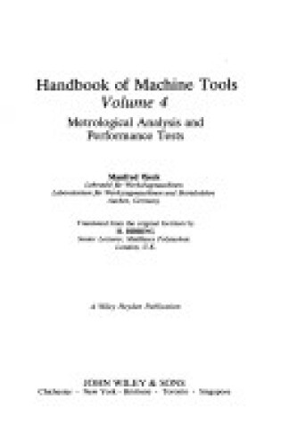 Cover of Handbook of Machine Tools