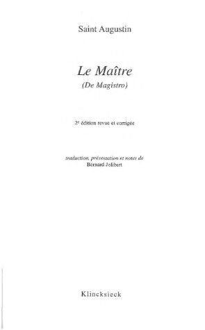 Cover of de l'Enseignement (de Magistro)