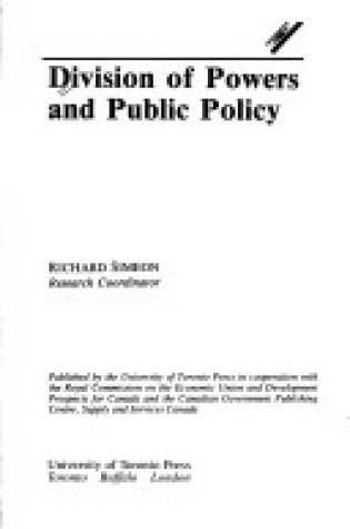 Cover of Division of Powers and Public Policy