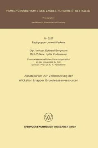 Cover of Ansatzpunkte zur Verbesserung der Allokation knapper Grundwasserressourcen