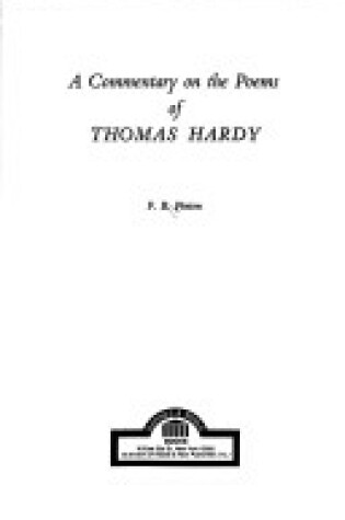 Cover of A Commentary on the Poems of Thomas Hardy