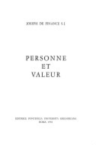 Cover of Personne Et Valeur