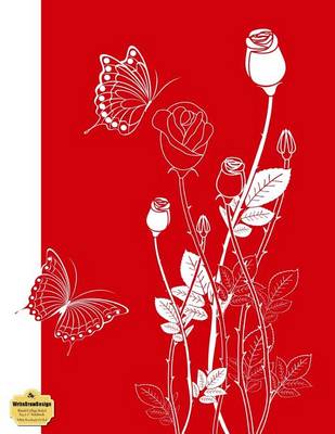 Book cover for Writedrawdesign Blank/College Ruled 8.5 X 11 Notebook, White Rosebuds on Red