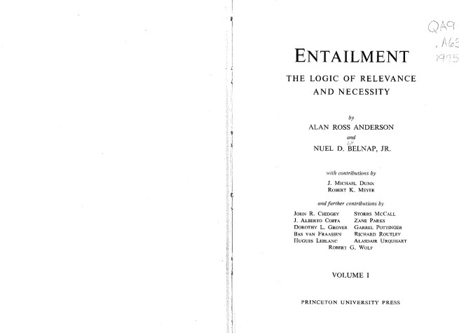 Book cover for Entailment, Vol. I