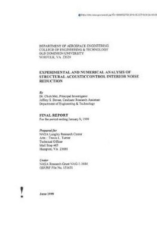 Cover of Experimental and Numerical Analysis of Structural Acousticcontrol Interior Noise Reduction