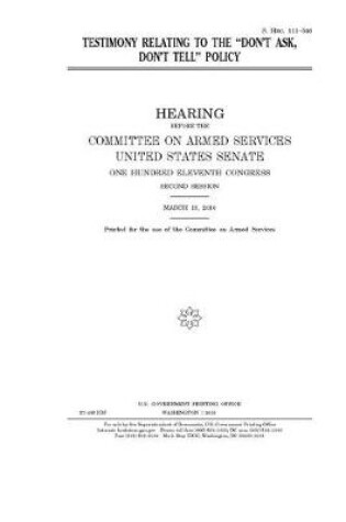 Cover of Testimony relating to the "don't ask, don't tell" policy
