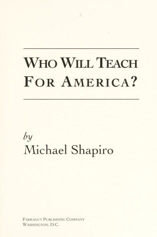 Cover of Who Will Teach for America?