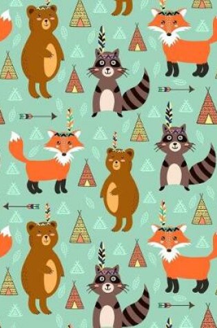 Cover of Bullet Journal Notebook Cute Tribal Raccoons, Foxes, and Bears Pattern 1