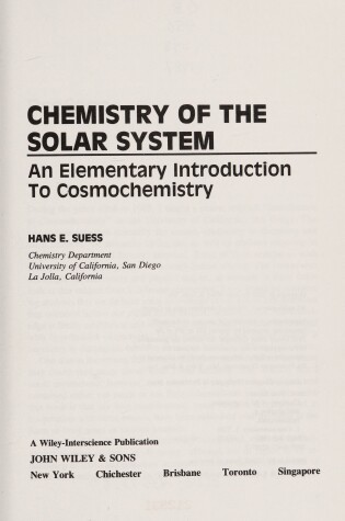 Cover of Chemistry of the Solar System