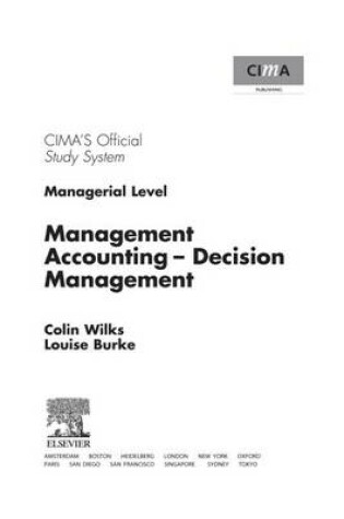 Cover of Management Accounting-Decision Management. Cima Study Systems 2006.