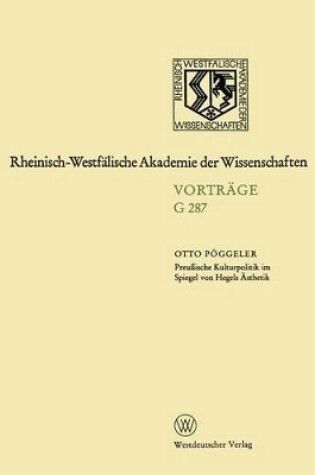 Cover of Preussische Kulturpolitik Im Spiegel Von Hegels AEsthetik