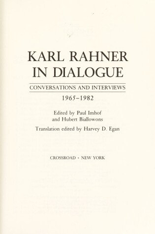 Cover of Karl Rahner in Dialogue