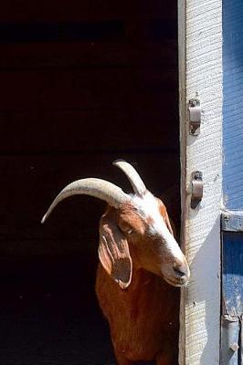 Book cover for Cute Goat Peeking Out the Blue Barn Door Journal