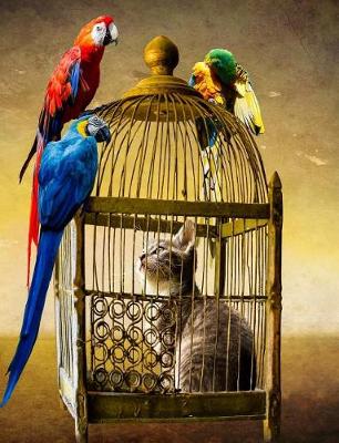 Book cover for Cat Caged With Parrot Guards Notebook