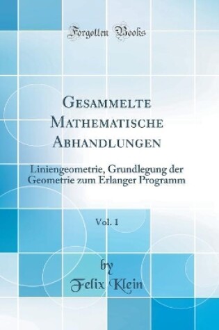 Cover of Gesammelte Mathematische Abhandlungen, Vol. 1