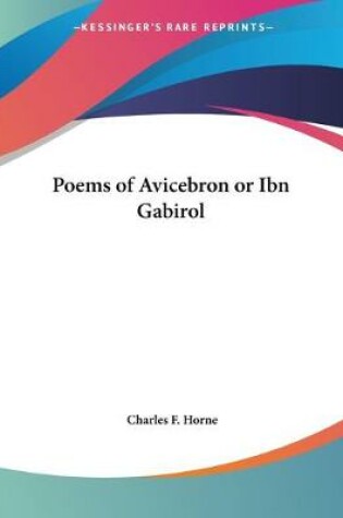Cover of Poems of Avicebron or Ibn Gabirol