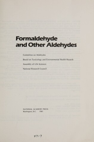 Cover of Formaldehyde and Other Aldehydes