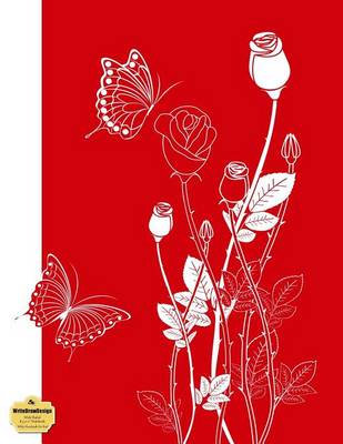 Book cover for Writedrawdesign Wide Ruled 8.5 X 11" Notebook, White Rosebuds on Red