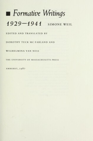 Cover of Formative Writings, 1929-1941