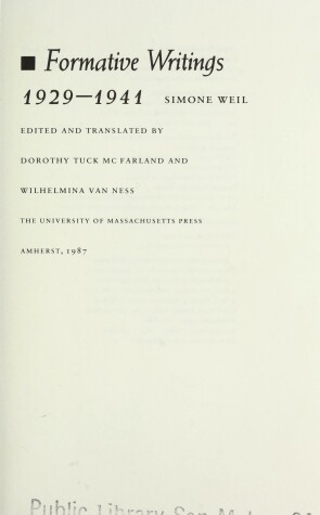 Book cover for Formative Writings, 1929-1941