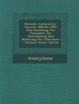 Book cover for Deutsche Antisemiten-Chronik 1888 Bis 1894