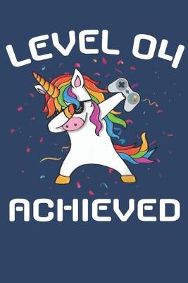 Book cover for Level 4 achieved Notebook, funny dabbing unicorn Gamer birthday gift blank lined journal